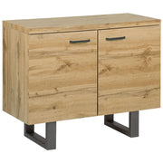 Madia credenza a 2 ante in legno chiaro base in metallo a slitta grigia in alluminio con ripiani Mobile contenitore per la casa industriale