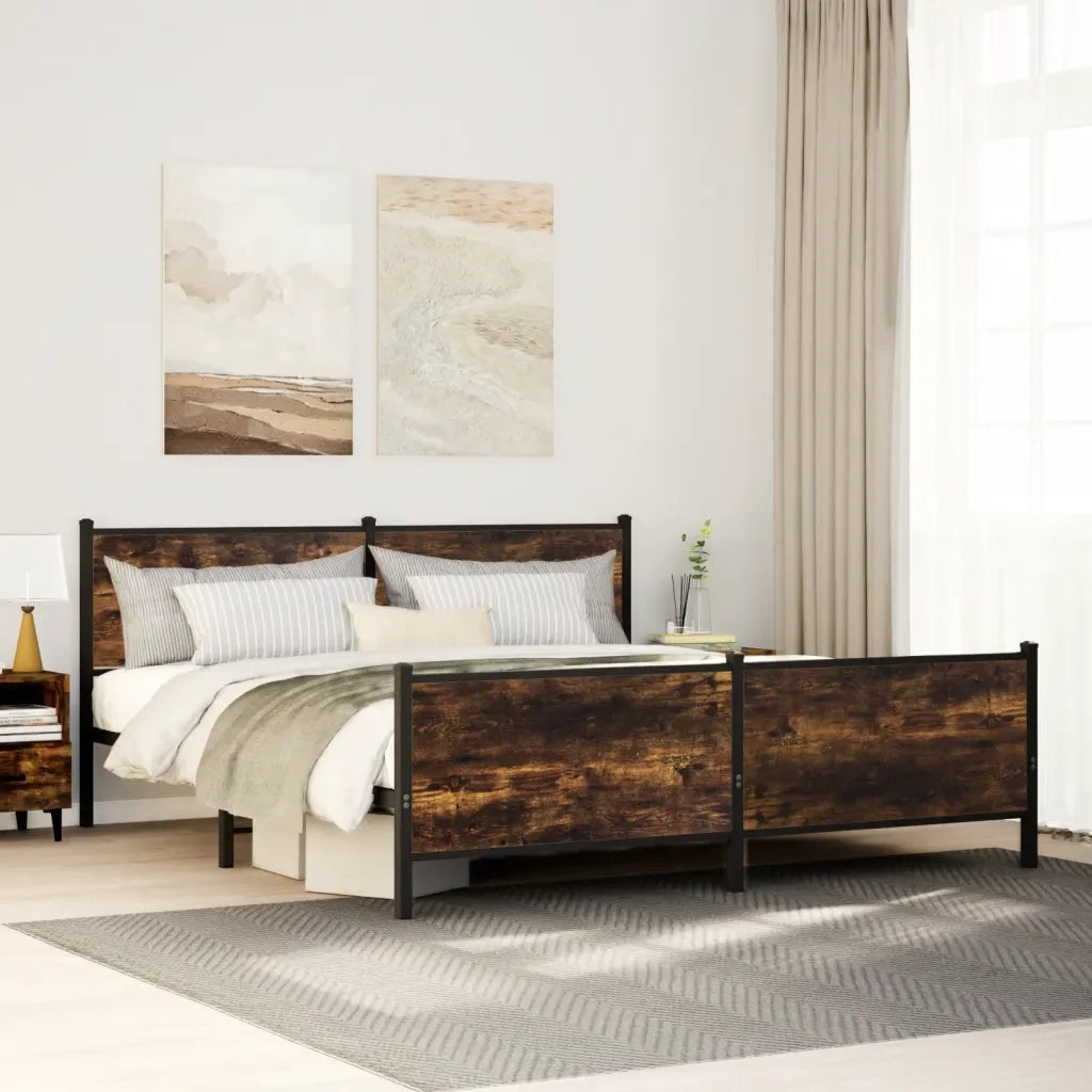 vidaXL Giroletto senza Materaso in Metallo Rovere Fumo 200x200 cm