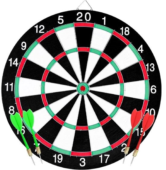 Tavolo da Darts Bifacciale - 12 Pollici - Inclusi 4 Dardi - Tavolo da Darts Sicuro - Scatola di Cartone - Progettazione Sostenibile - Dardi