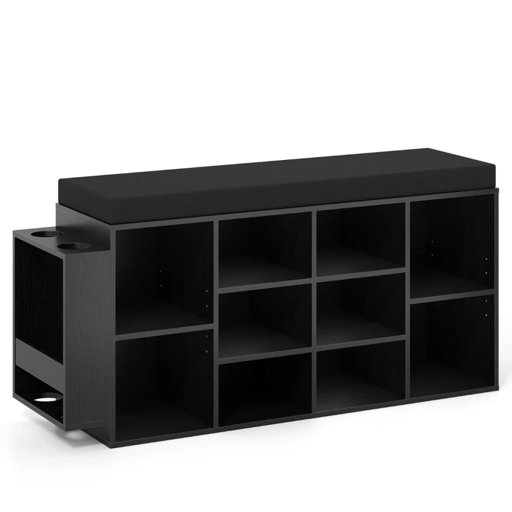 Panca portascarpe a 10 scomparti 30 x 110 x 52,5 cm offre comfort e spazio multifunzionale in legno nero 20_0016286