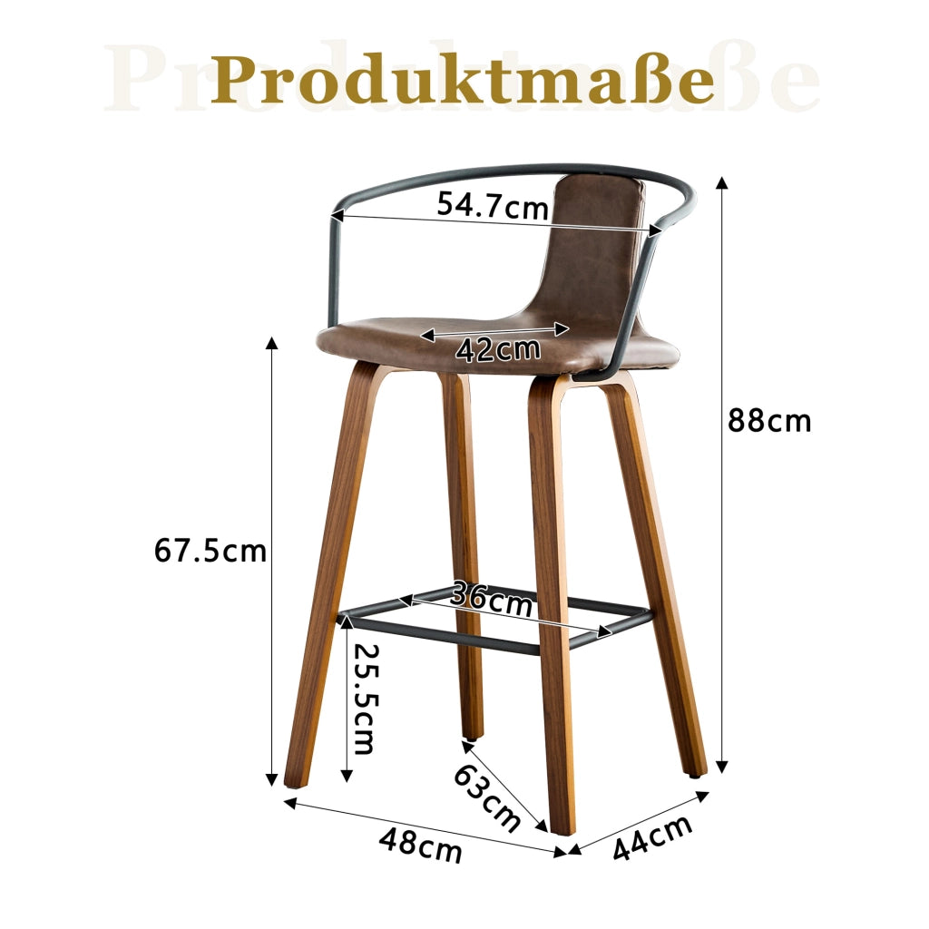 Sgabello da Bar Set da 2 con Braccioli, Schienale Ergonomico e Poggiapiedi, in Legno, Marrone