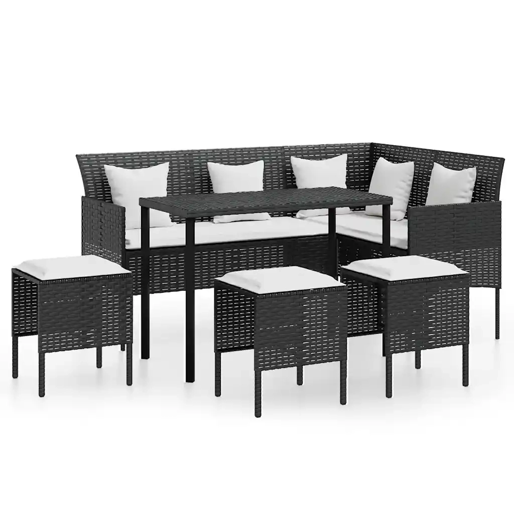 Set Mobili 5 Pz Divano a L con Cuscini in Polyrattan Nero cod mxl 48703