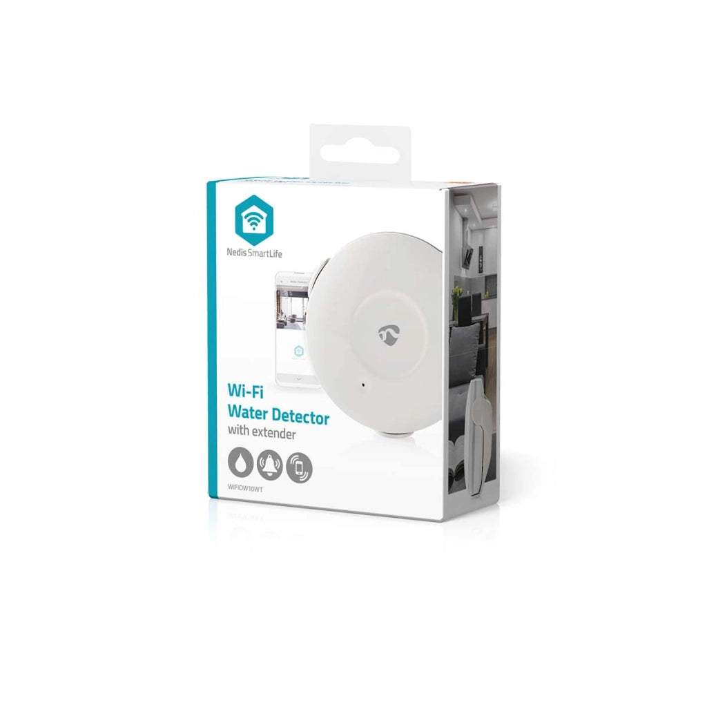 Rivelatore d'acqua intelligente rotondo connesso via Wi-Fi con allarme da 50dB Bianco Nedis