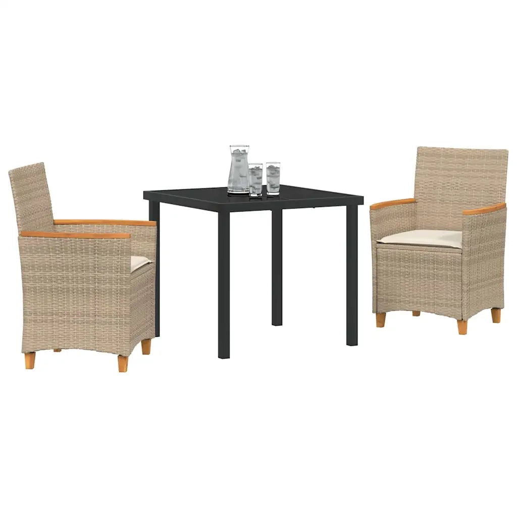 Set da Pranzo per Giardino 3 pcs Beige polyrattan 3381100