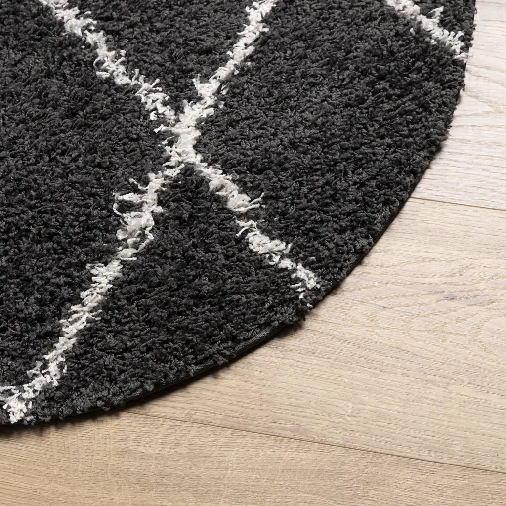 Tappeto Shaggy PAMPLONA a Pelo Lungo Nero e Crema Ø 280 cm 375425