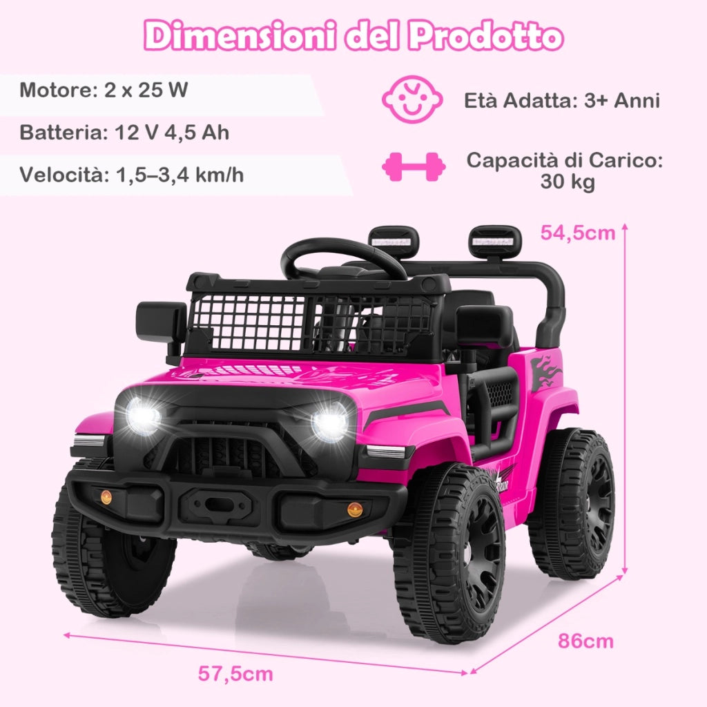 Auto elettrico per bambini 12V con telecomando, Veicolo elettrico con 3 velocit¨¤ Rosa