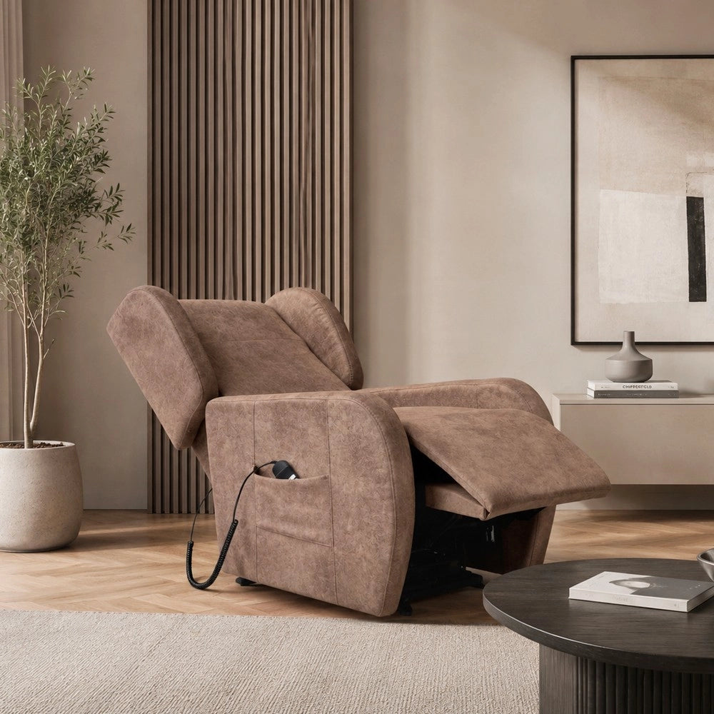 Poltrona Alzapersona Lift 2 Motori con Roller Bar e Tessuto Antimacchia Cappuccino – Comfort e Autonomia Quotidiana