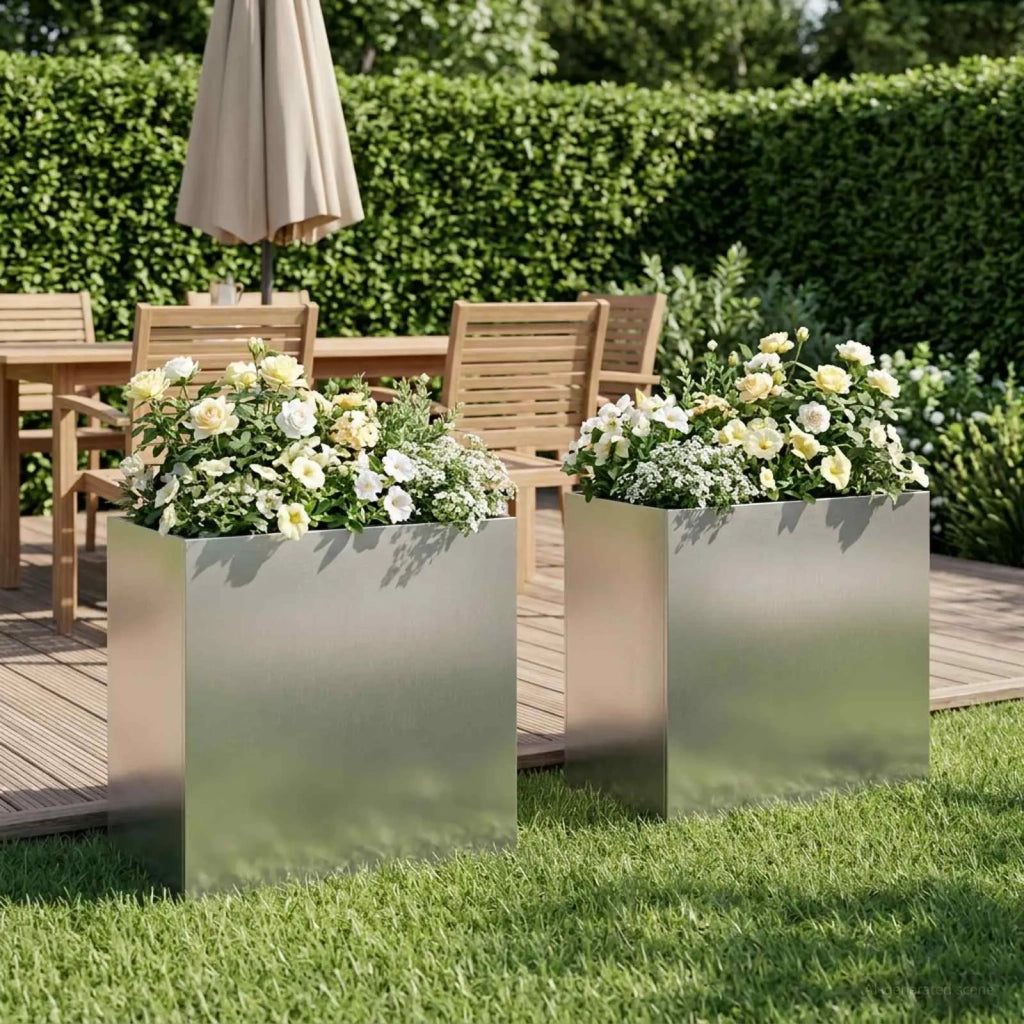 Vaso da giardino 2 pz Argento 50 x 30 x 40 cm Acciaio Inox 8005521