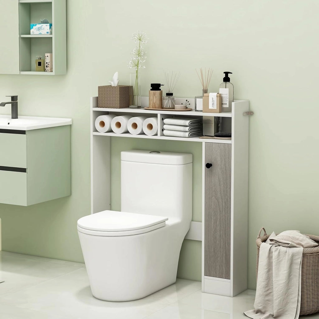 Mobiletto per WC con ripiano regolabile, scomparti per porta, dispositivo antiribaltamento, organizer per WC, lavanderia, salvaspazio