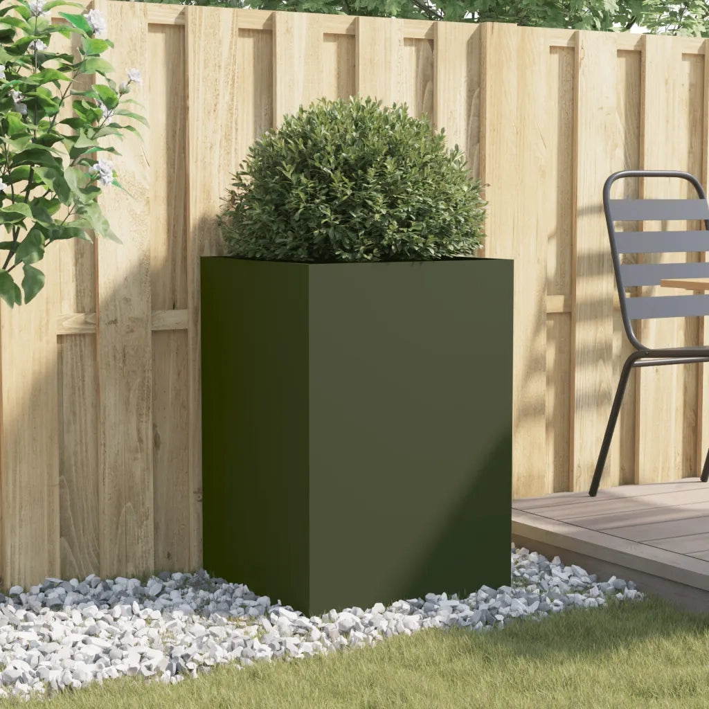 Fioriera | Cassetta per fiori | Vaso Verde Oliva 52x48x75 cm in Acciaio