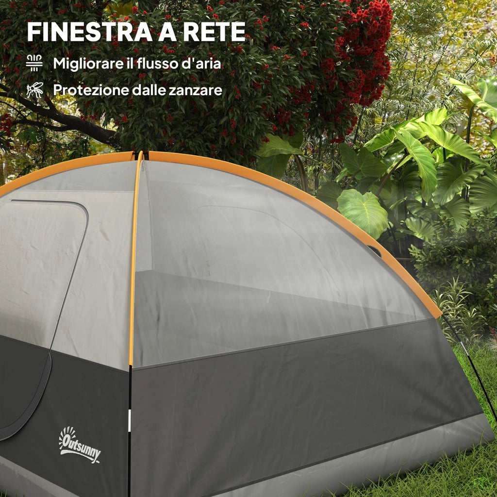 Tenda da Campeggio per 3 Persone Impermeabile con Tasche, Gancio per Lanterna e Borsa di Trasporto, Arancione