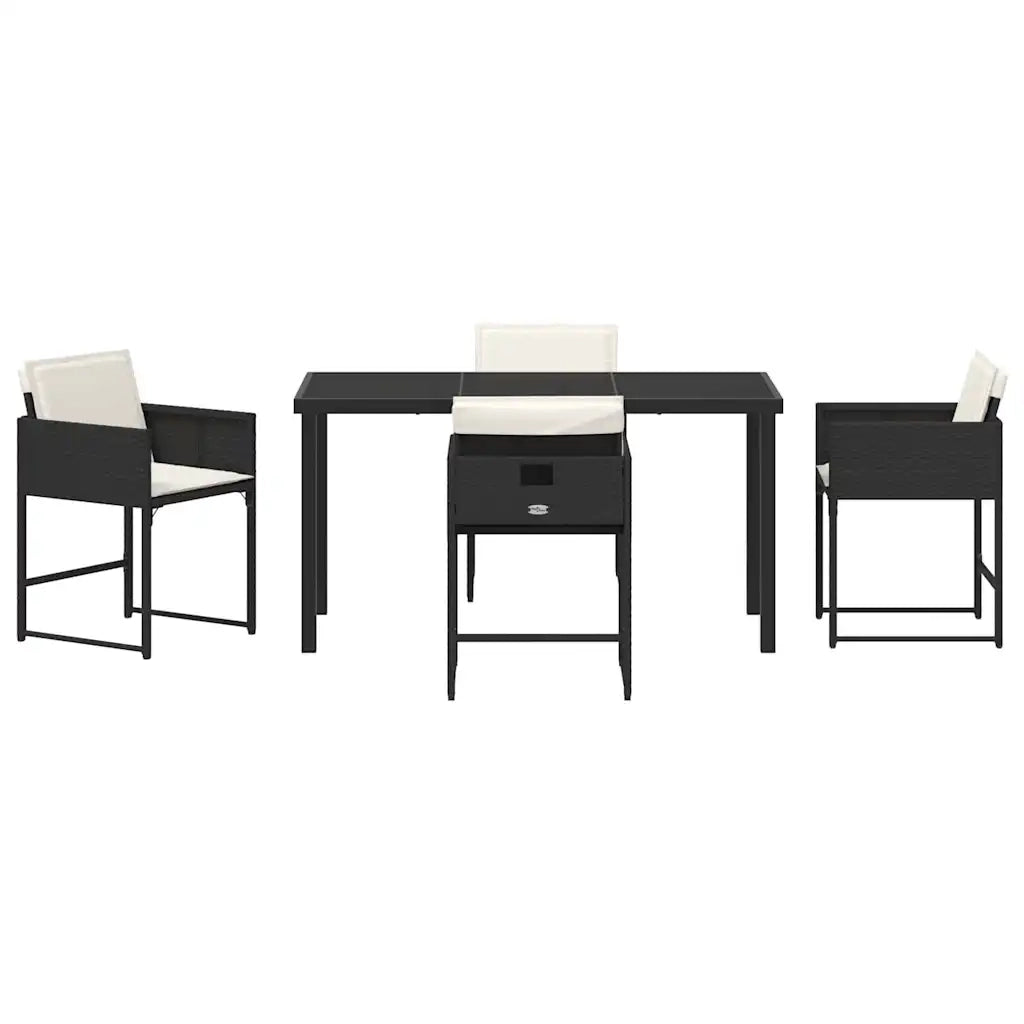 Set da Pranzo per Giardino con cuscino 5 pz | Set Salotto da Giardino Nero polyrattan