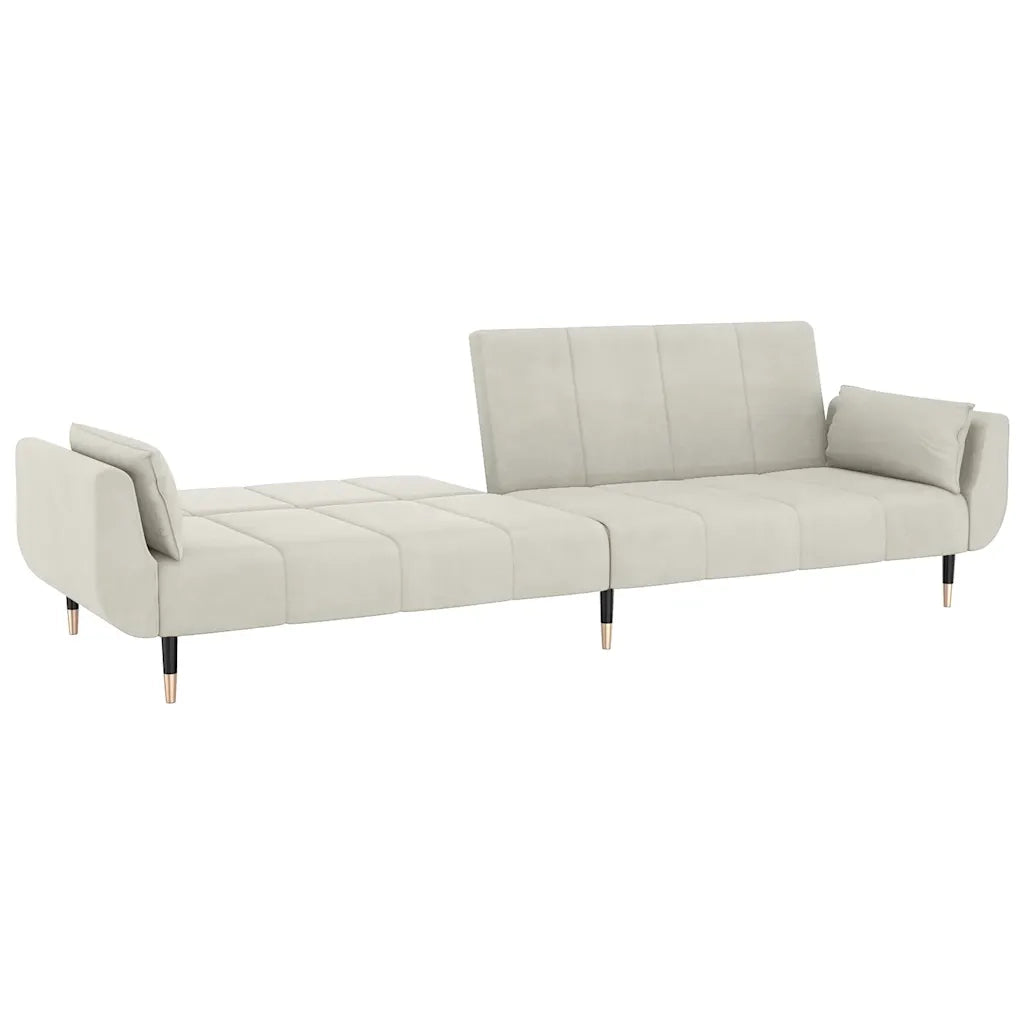 Divano Letto a 2 Posti con 2 Cuscini Crema in Velluto 337591