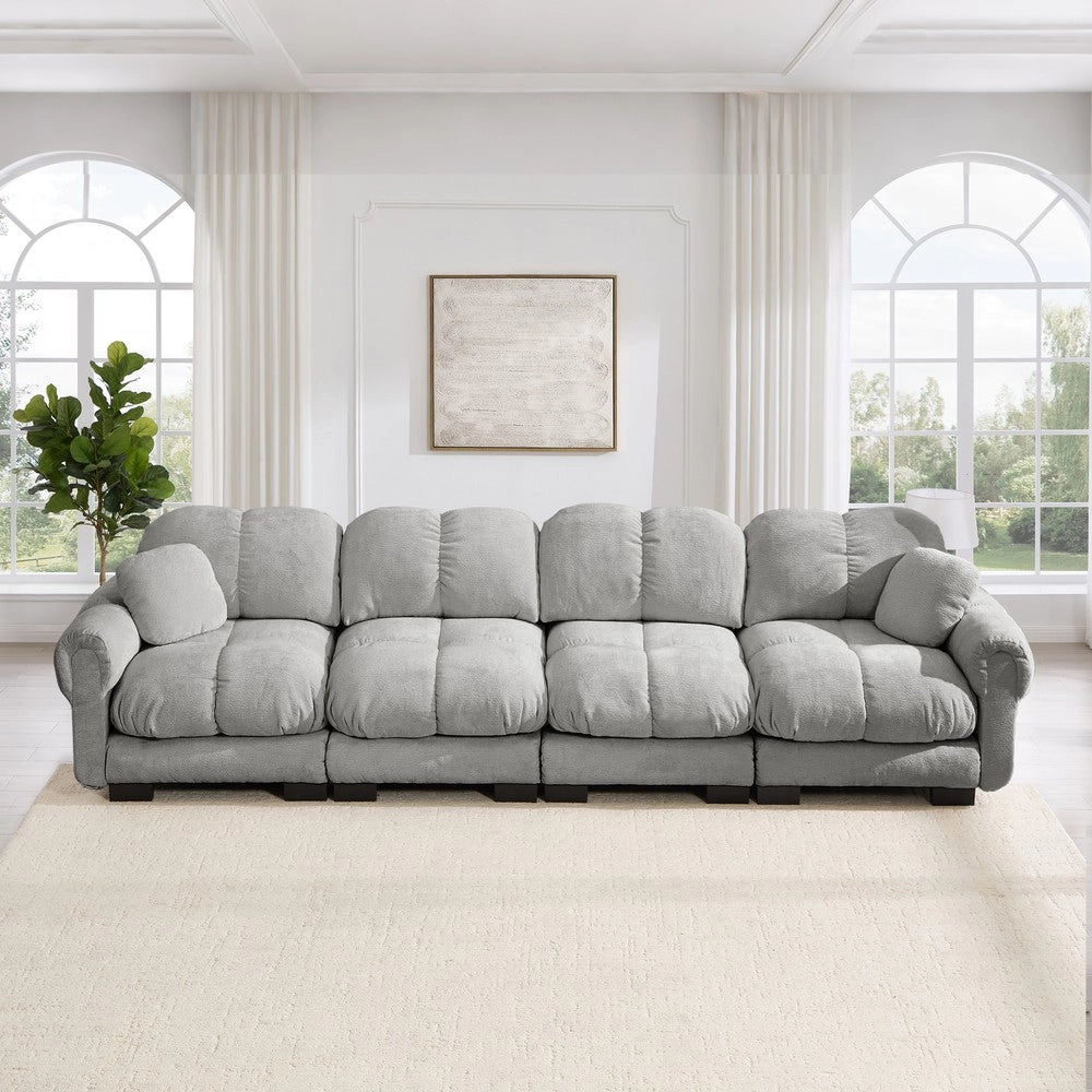 Divano ¨C Minimal ¨C Grigio chiaro tessuto trapuntato con cuscini imbottiti
