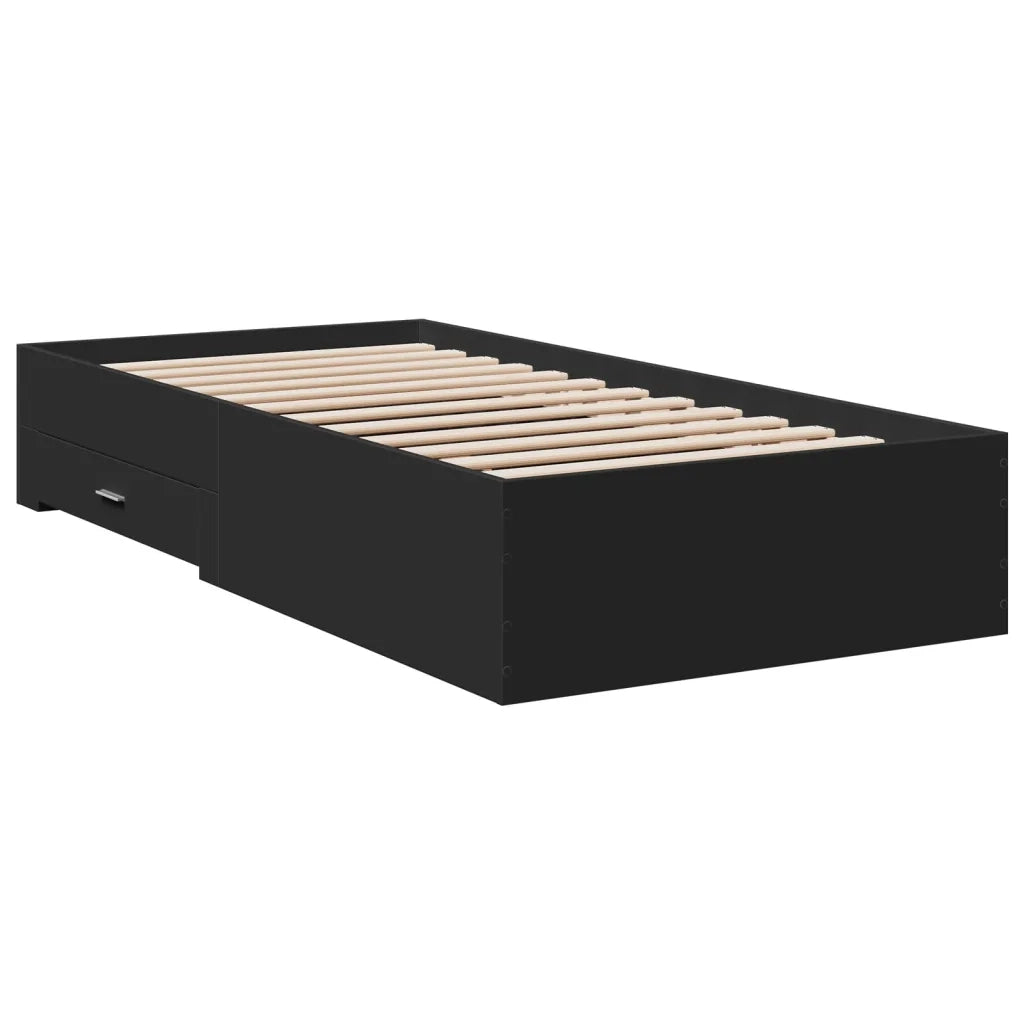 Letto singolo | Letto per adulti | Giroletto con Cassetti Nero 75x190 cm in Legno Multistrato