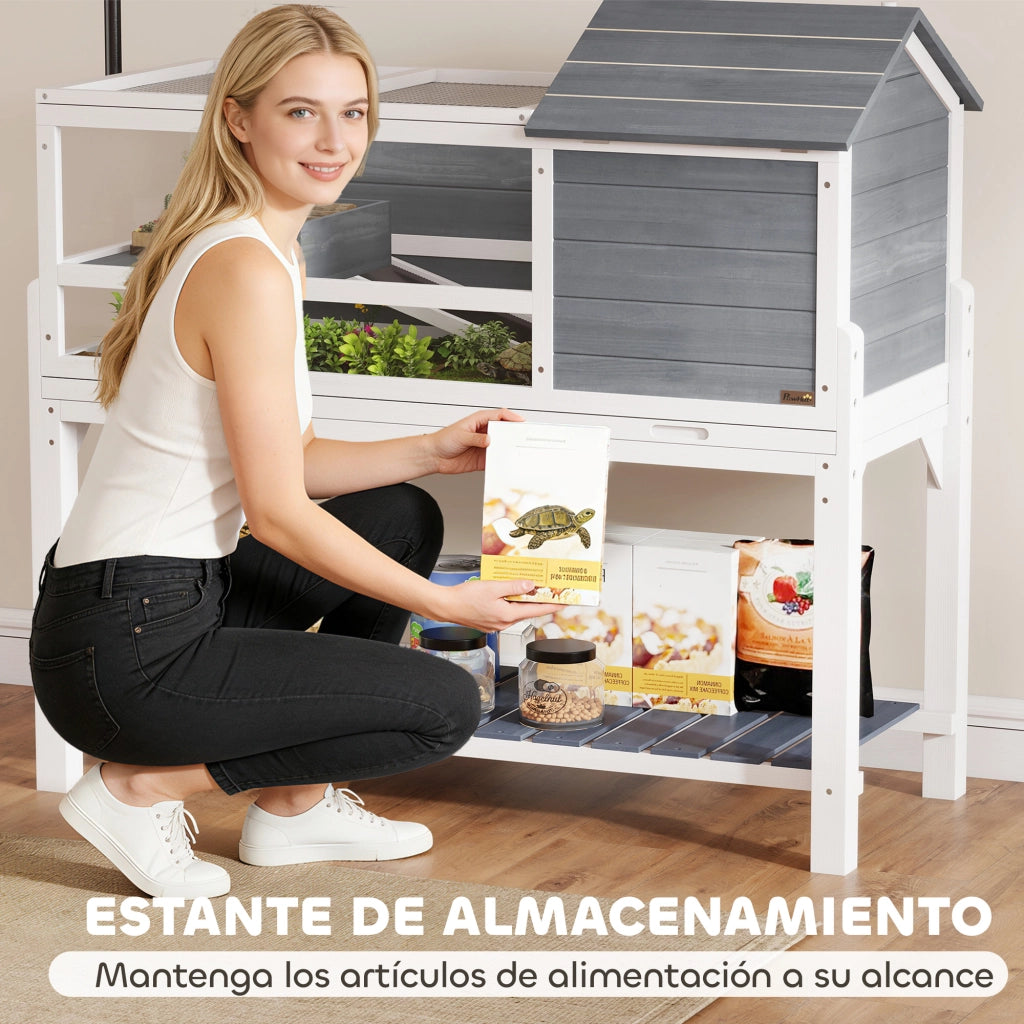 Casetta per Tartarughe in Legno con Lampada e Ripiano ¨C Zephmum ¨C Legno Naturale