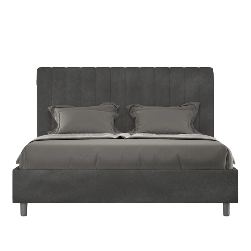Letto imbottito Matrimoniale 160x200 cm Agueda - Con rete,Microfibra,Grigio