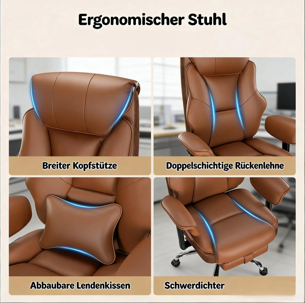 Poltrona direzionale ergonomica reclinabile marrone con poggiapiedi