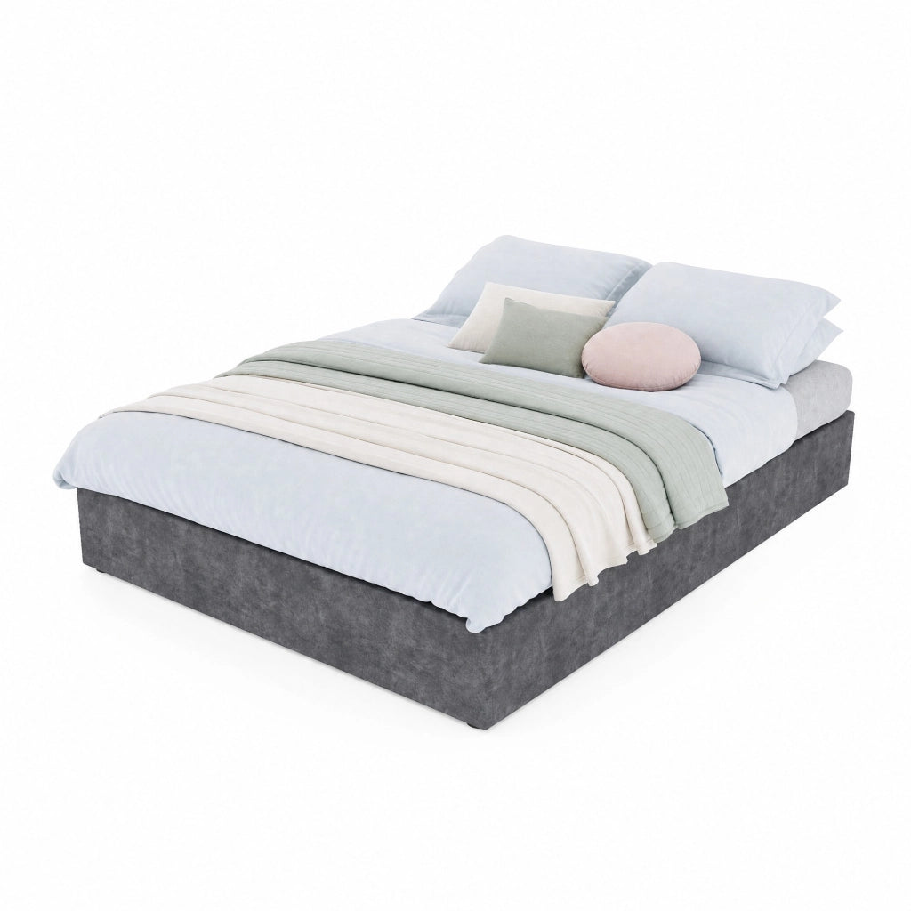 Letto 140 x 200 cm in velluto Dutch grigio con dettagli a borchie