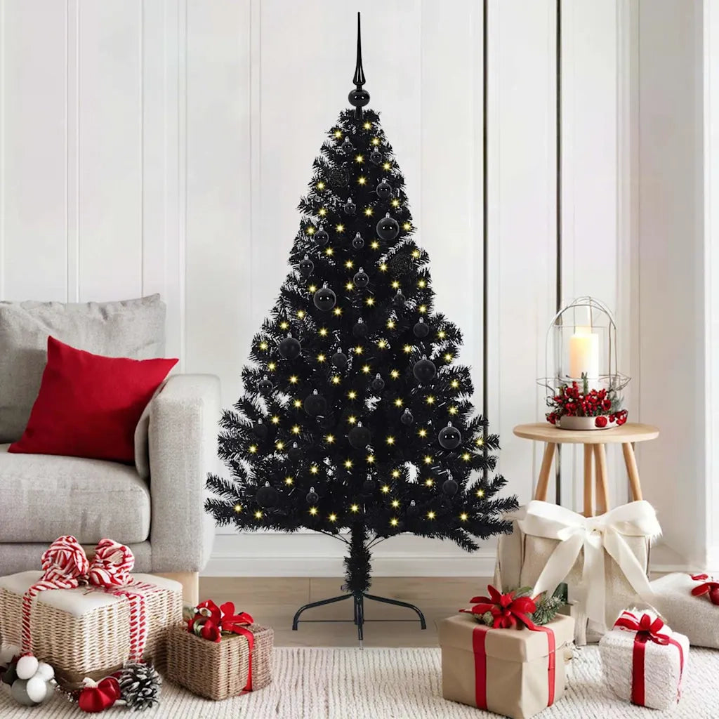 Albero di Natale | Decorazioni natalizie artificiale con luci integrate Nero 150 cm PVC