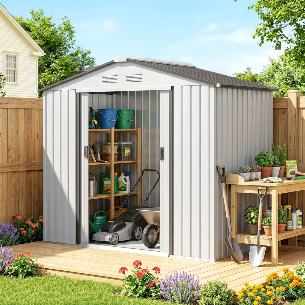 Casetta da giardino ¨C zephmum ¨C bianco metallo 213x130x185 cm
