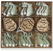 Decorazioni di Pasqua in legno - Set di 36 ornamenti per bouquet di Pasqua - Misto verde