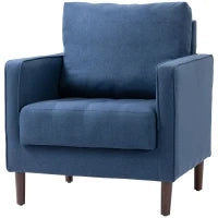 Poltrona Moderna in Tessuto Effetto Lino, Struttura in Legno e Imbottitura Spessa, 76x70x87cm, Blu