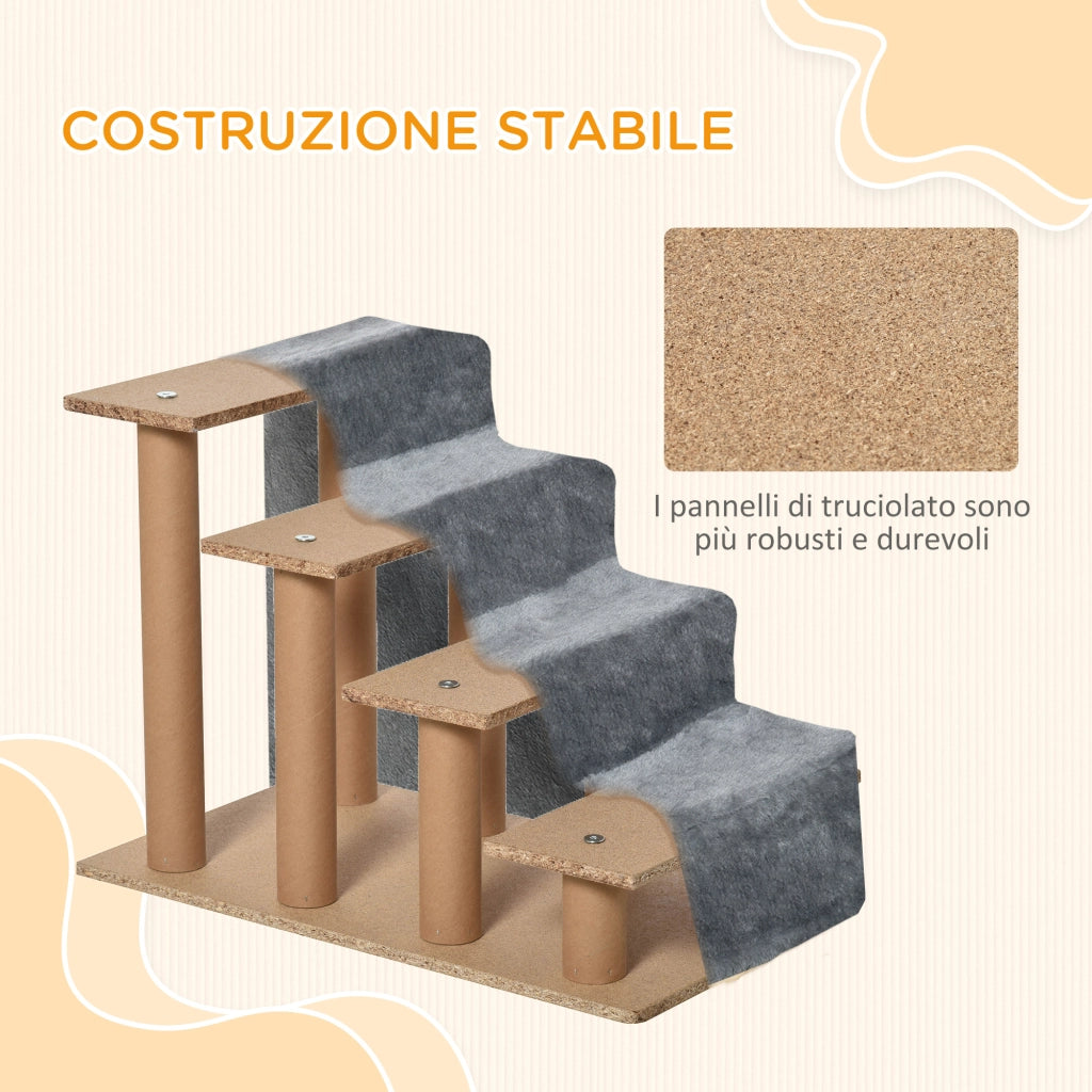Scaletta per Cani Portatile a 4 Gradini ¨C zephmum ¨C Grigio Tessuto Vellutato 60x35x44 cm