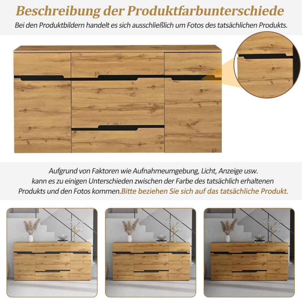 Credenza con 2 ante e 4 cassetti 160x40x80 cm nero e colore legno