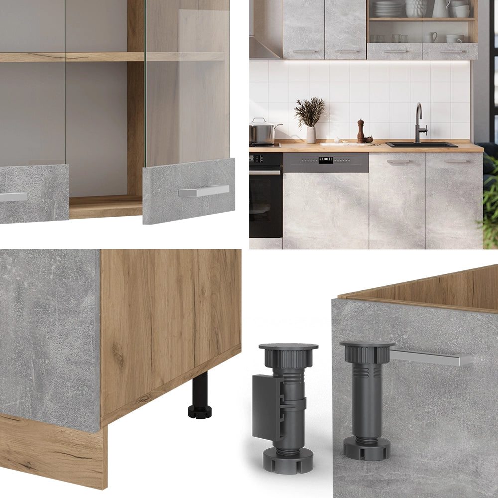 Vicco Cucina componibile Calcestruzzo/quercia dorata 300 cm senza piano di lavoro