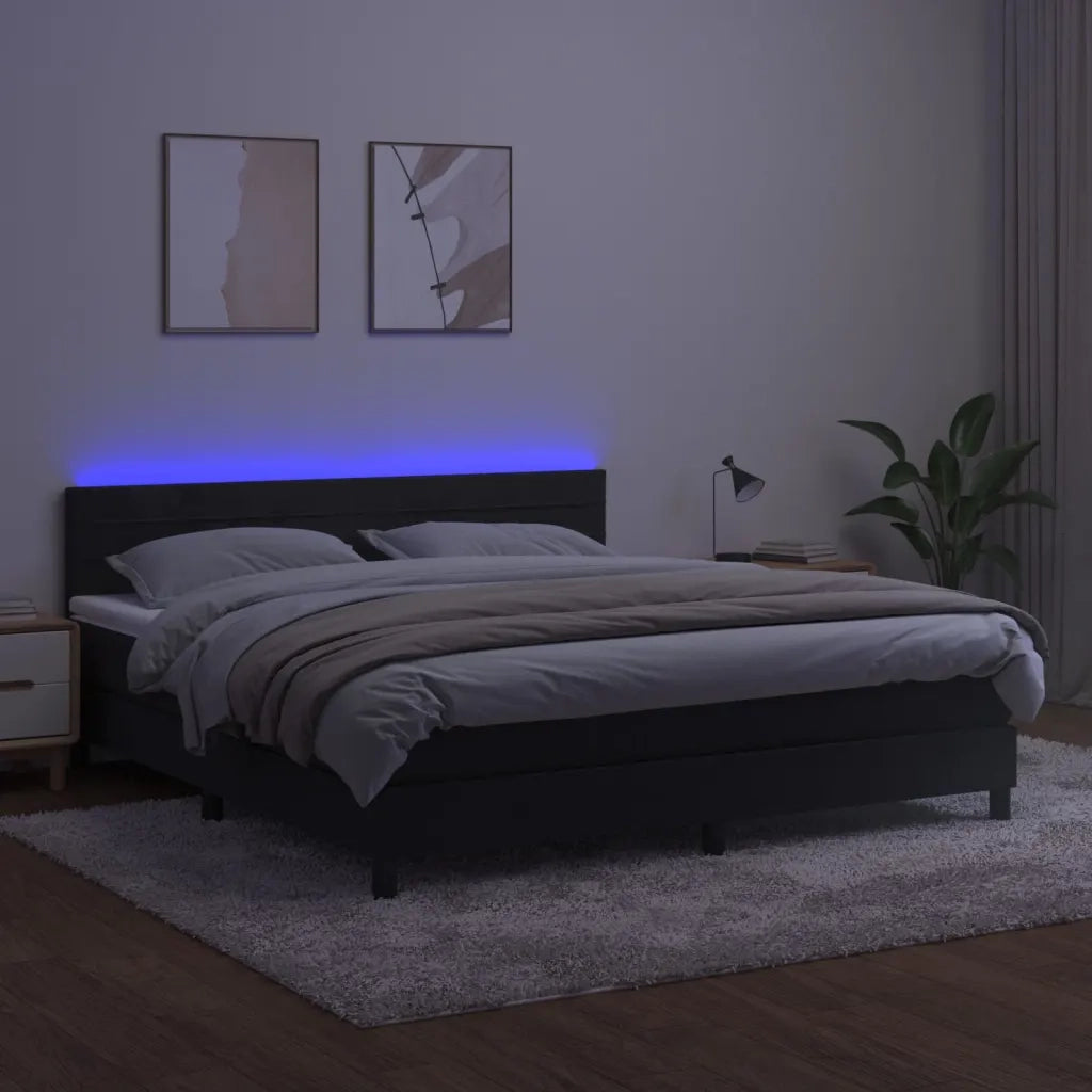 Letto a Molle con Materasso e LED Nero 160x200 cm in Velluto