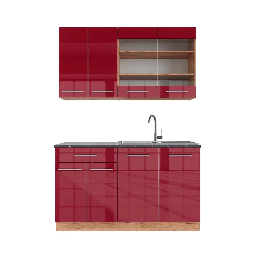 Cucina completa Fame-Line Bordeaux lucido/Rovere dorato 140 cm, PL Antracite Vicco