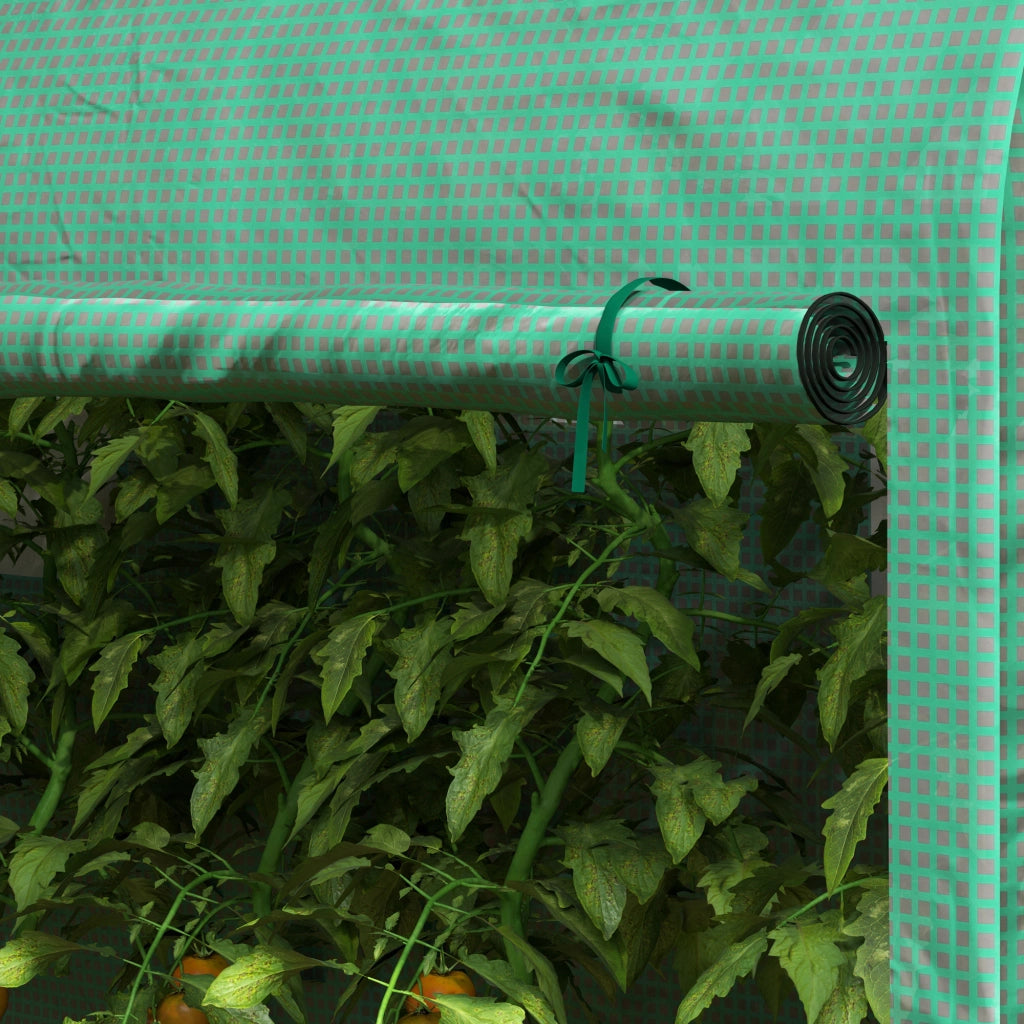Serra da giardino 300x100x200 cm con porta avvolgibile e 4 finestre, struttura in acciaio e copertura PE verde
