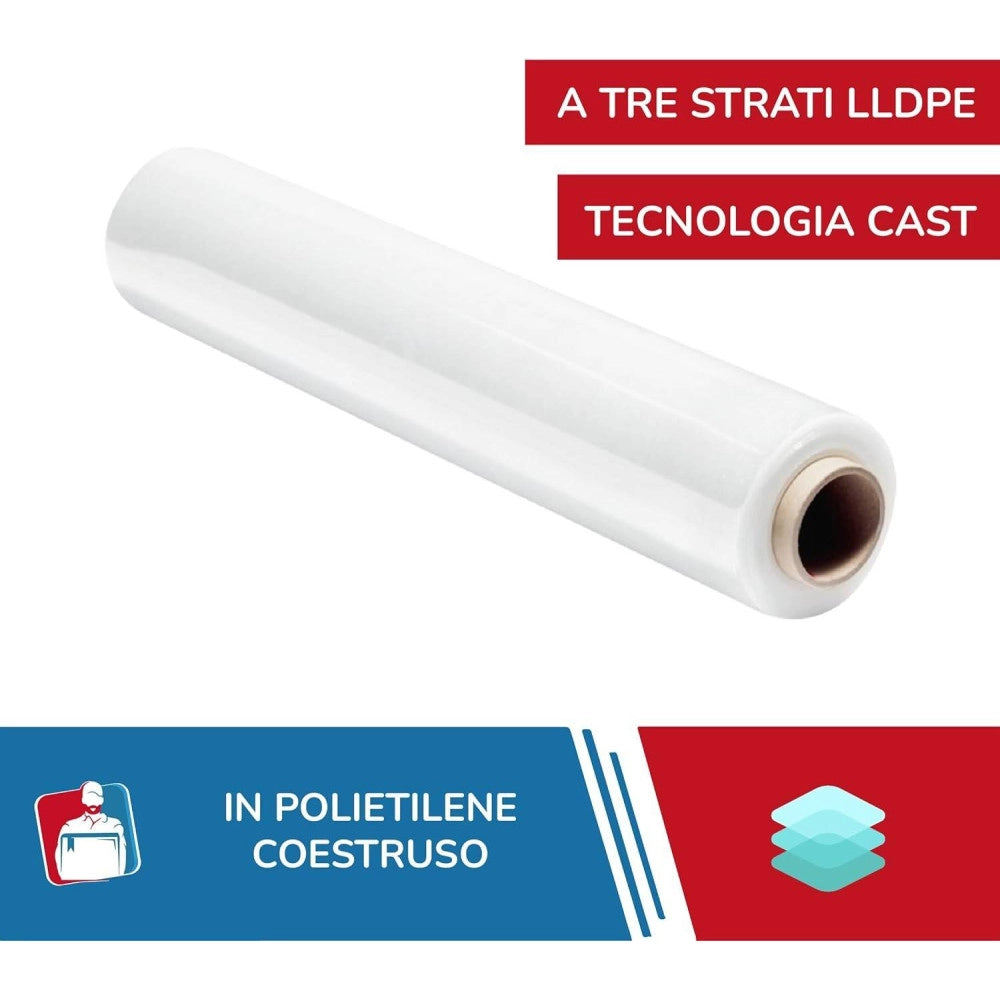 Trade Shop - Film Estensibile Pellicola Trasparente Rotolo Manuale Per Imballo 160mx23myx50cm -
