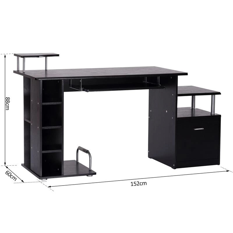 SCRIVANIA PC MODERNA CON CASSETTI IN LEGNO NERO