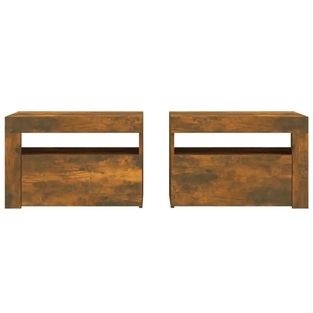 Comodini 2 pz con Luci LED Rovere Fumo 60x35x40 cm 3144972