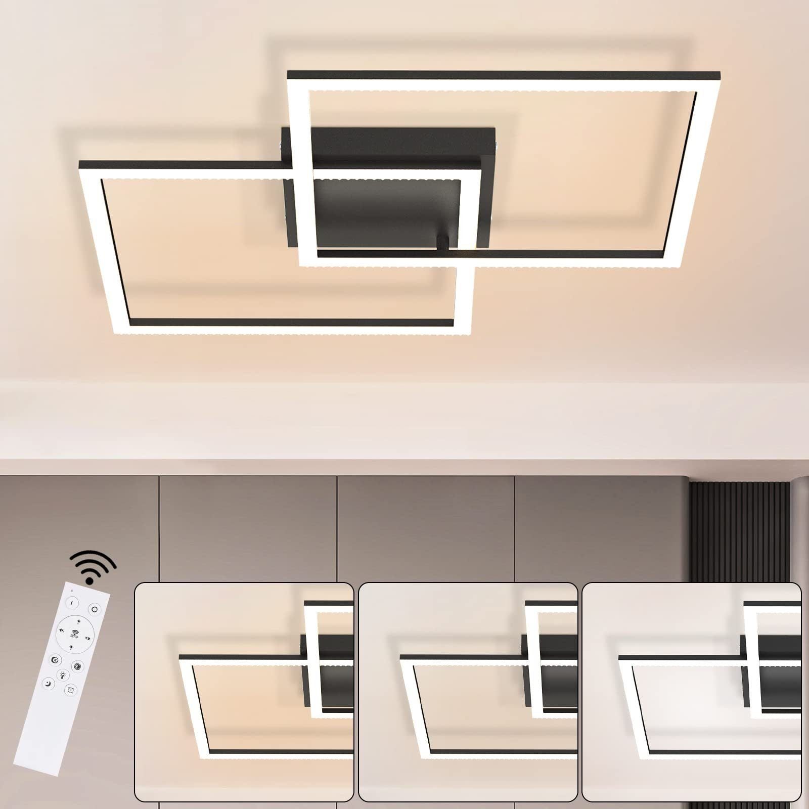 ZMH Lampada da soffitto moderna a LED in cristallo quadrato 2 luci dimmerabili con telecomando 52 W