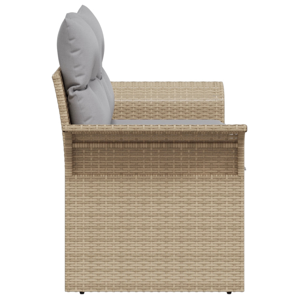 Divano da Giardino a 2 Posti con Ripostiglio e Cuscini Beige in Rattan Poliestere