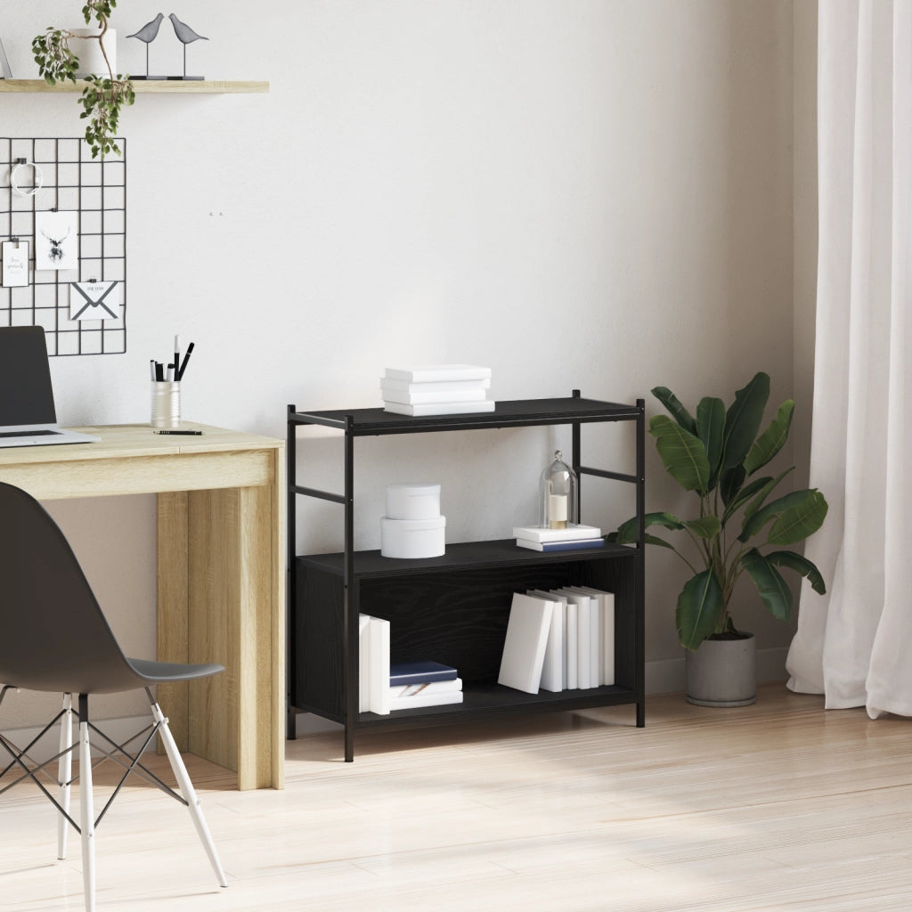 Mobile Libreria  Nero Rovere 80x30x78,5 cm Legno Ingegnerizzato