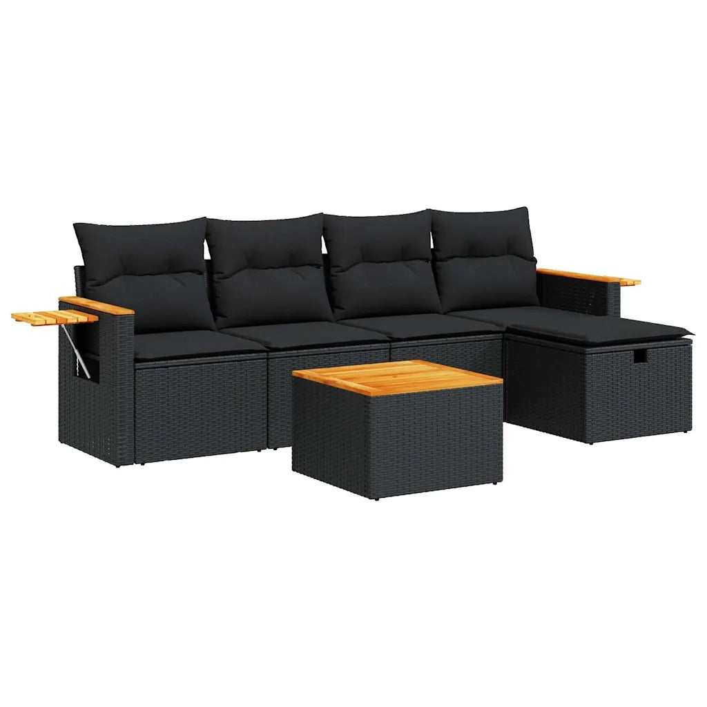 vidaXL Set Divano da Giardino 6 pz con Cuscini Nero in Polyrattan