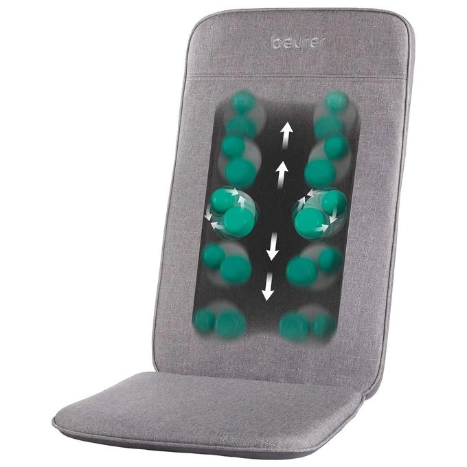 Beurer MG 202 - Cuscino massaggiante shiatsu per la casa e l'ufficio, 2 livelli di intensità, corpo posteriore sottile, adatto per poltrone, divani e sedie da ufficio, design moderno, grigio chiaro