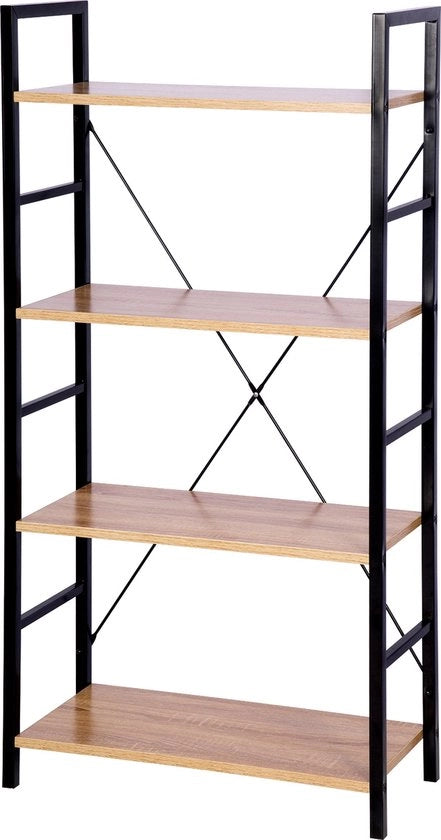 Libreria con 4 Livelli - Comodino / Comparto / Scaffale - Legno Bianco / Nero 60x28x116 cm