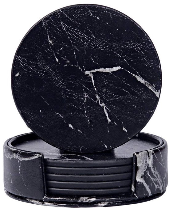 Set di Sostegni in PU Nero con Pelle a Rilievo a Marmo, 6 pezzi per Vetrina