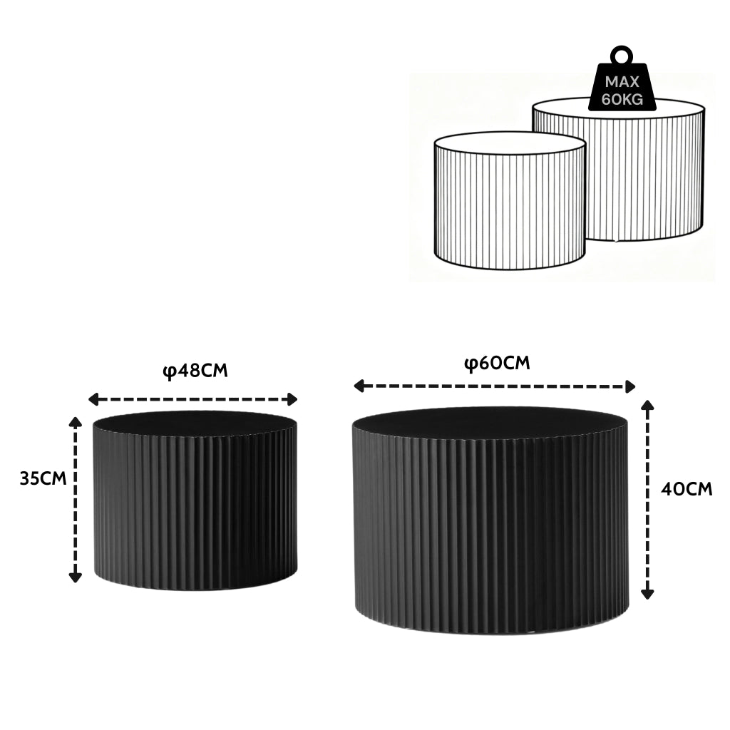TAVOLINO Set da 2 pezzi 67x67x48 cm MDF Nero, impilabili