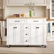 Carrello cucina multifunzionale con piano allungabile, 5 cassetti, armadietti, porta spezie e porta asciugamani