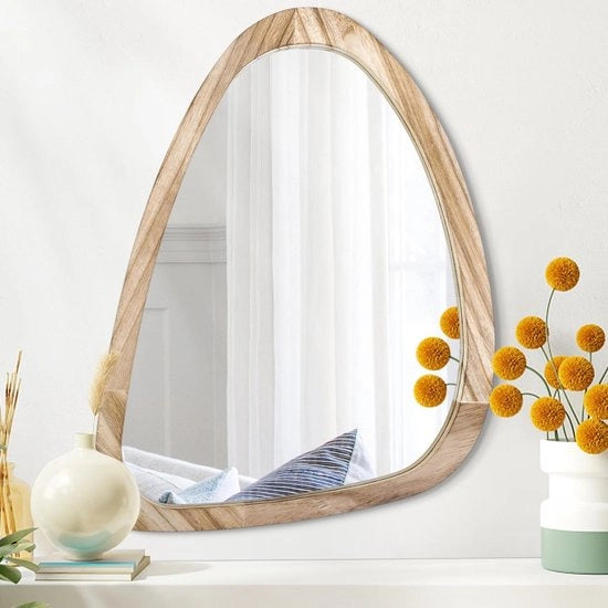 Specchio in legno per parete con cornice ovale irregolare - Specchio asimmetrico per vanità bagno - Decorazione moderna unica artistica