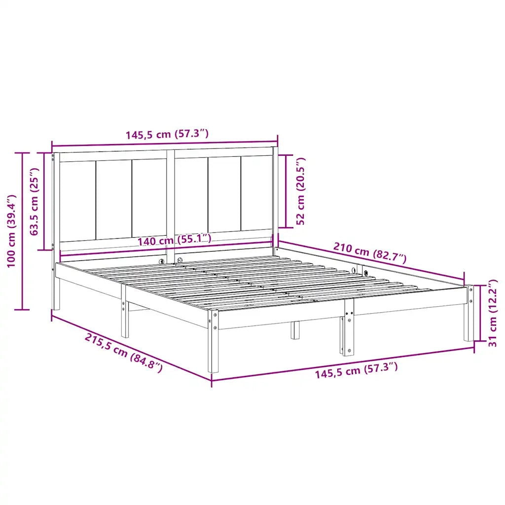 Giroletto Extra Lungo senza Materasso-Struttura Letto 140x210 cm Legno Massello 672516