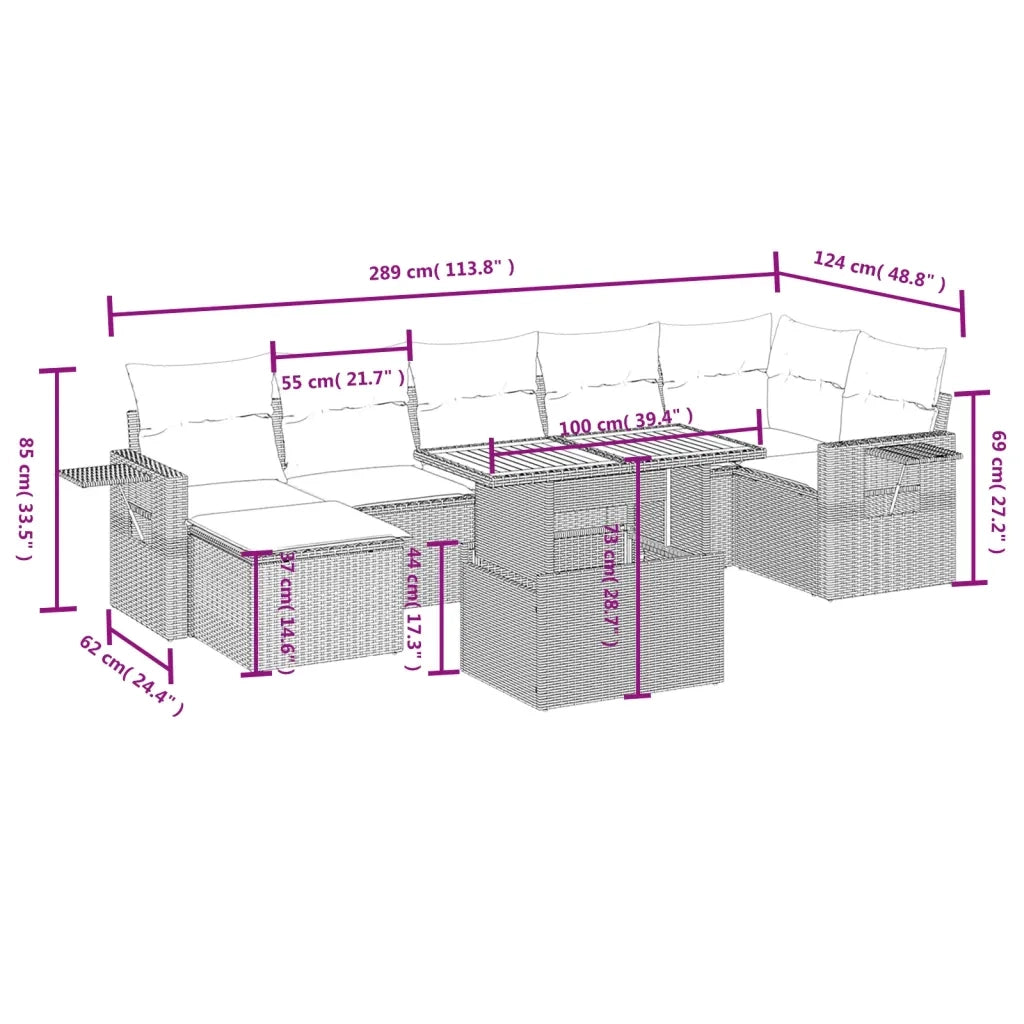 Set Divano da Giardino 8 pz con Cuscini Grigio in Polyrattan