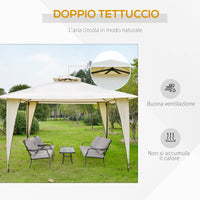 Gazebo da Giardino 3,5x3,5x2,7m in Metallo Doppio Tettuccio Beige