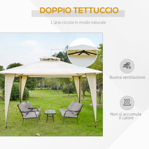 Gazebo da Giardino 3,5x3,5x2,7m in Metallo Doppio Tettuccio Beige
